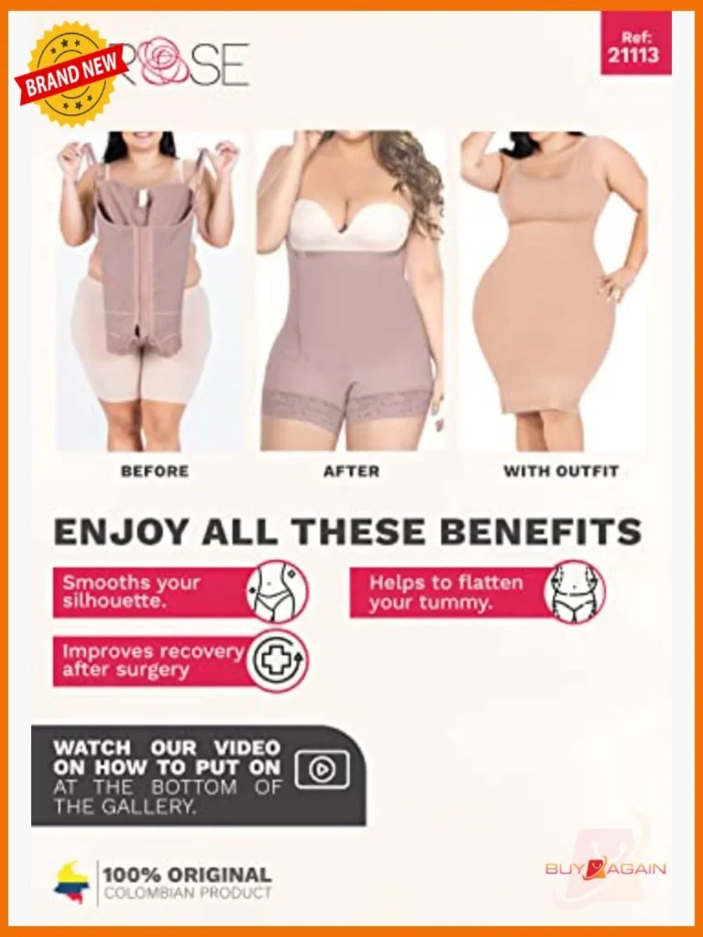Tummy Control Shapewear Bodysuit with Open Crotch, High Compression Faja for